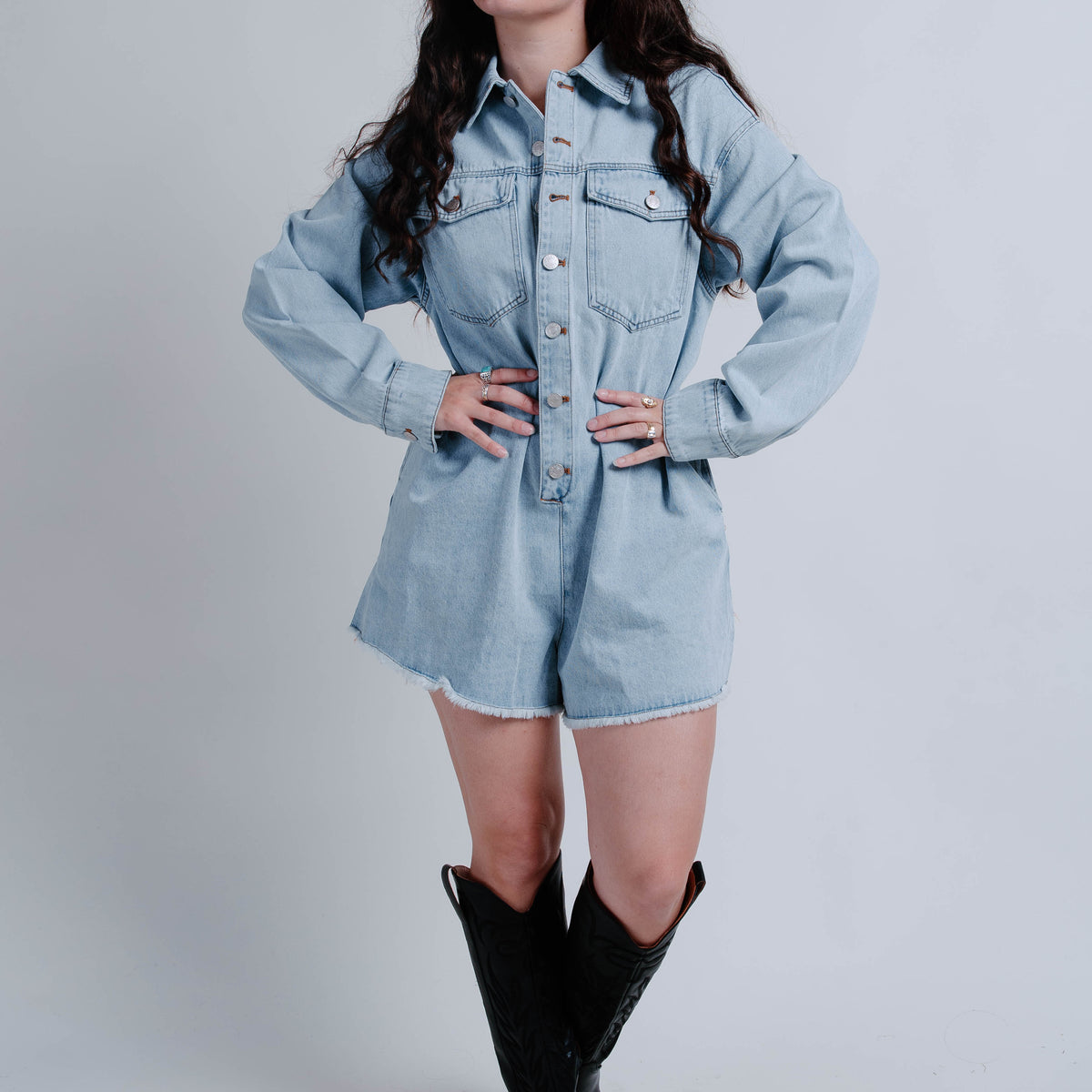 The Karmen Denim Romper Medium