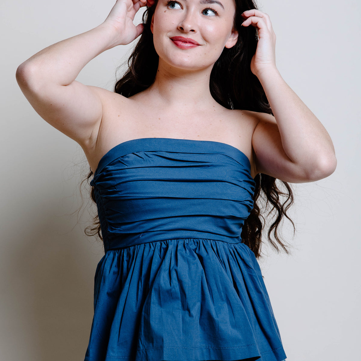 The Delanie Bubbled Peplum Top - Dusty Navy – Vinnie Louise