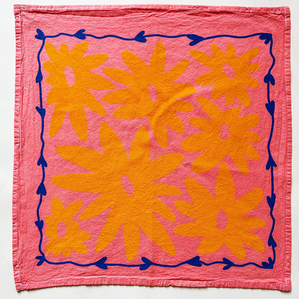 Floral Splat on Pink Tea Towel