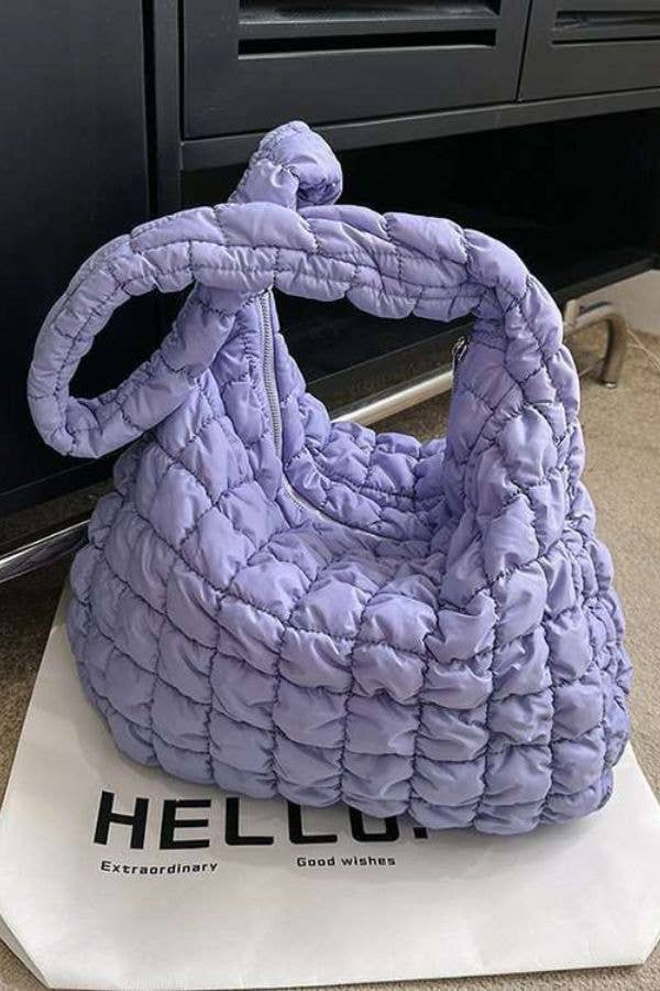 The Quilted Puffer Tote - Purple