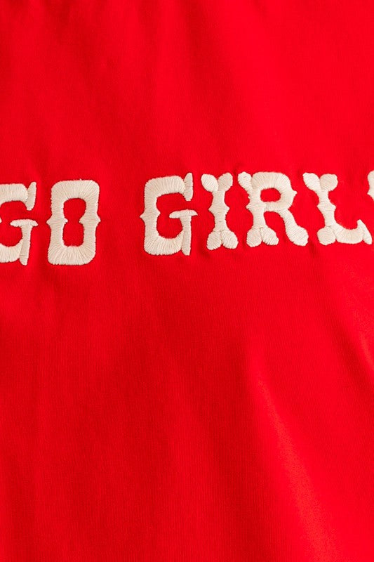 Let's Go Girls Embroidered Tee - Red