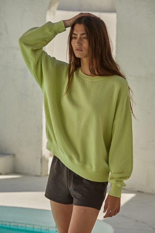 Weekend Vibes Pullover Sweatshirt- Lime