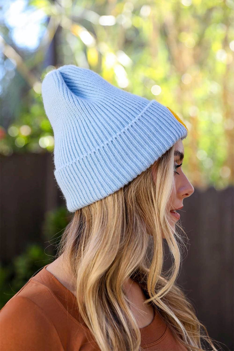 Smiley Face Ribbed Beanie: Ivory