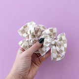 Small Party Bow Checkerboard - Tan