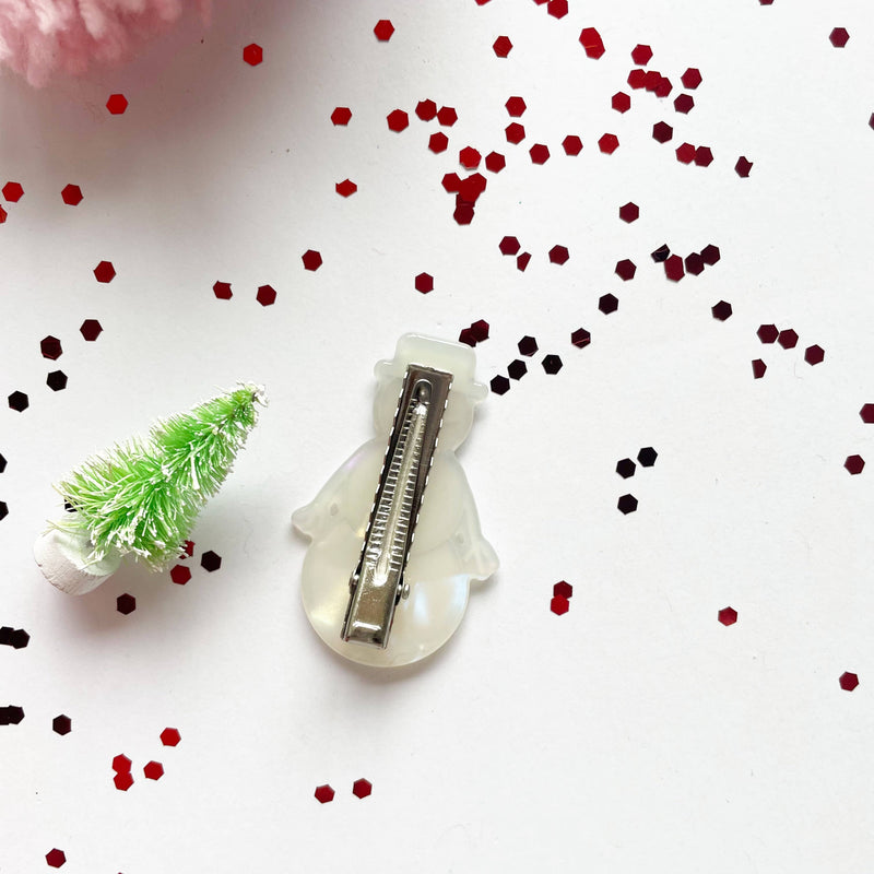 Pearled Snowman Hair Clip