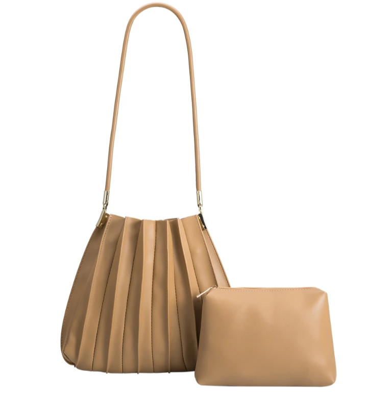 Carrie Pleated Shoulder Bag - Taupe