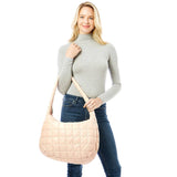 Large Quilted Puffer Bag - Beige