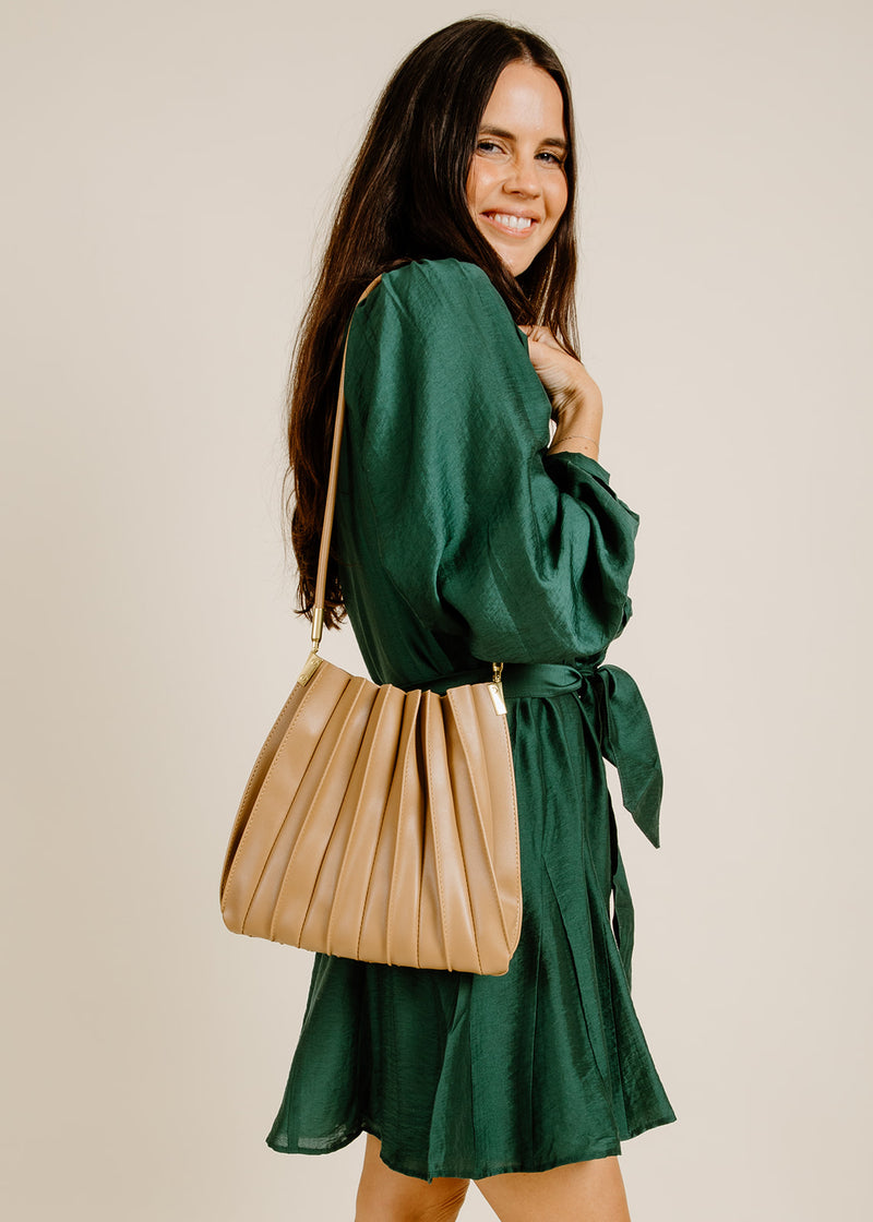Carrie Pleated Shoulder Bag - Taupe