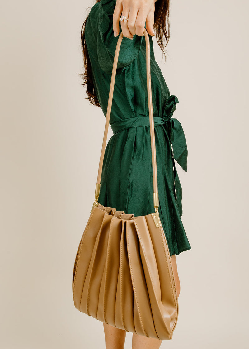 Carrie Pleated Shoulder Bag - Taupe