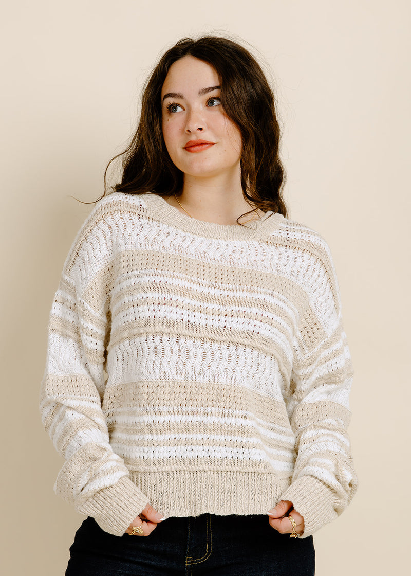 Coralie Striped Pullover - Ivory/Taupe