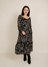 Tatiana Midi Dress - Black Floral