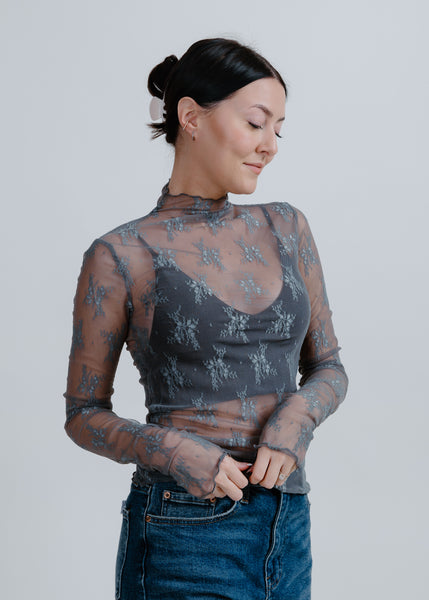 トップス yuuna ichikawa for litmus / sheer tops Liana Lace Top - Slate – Vinnie Louise