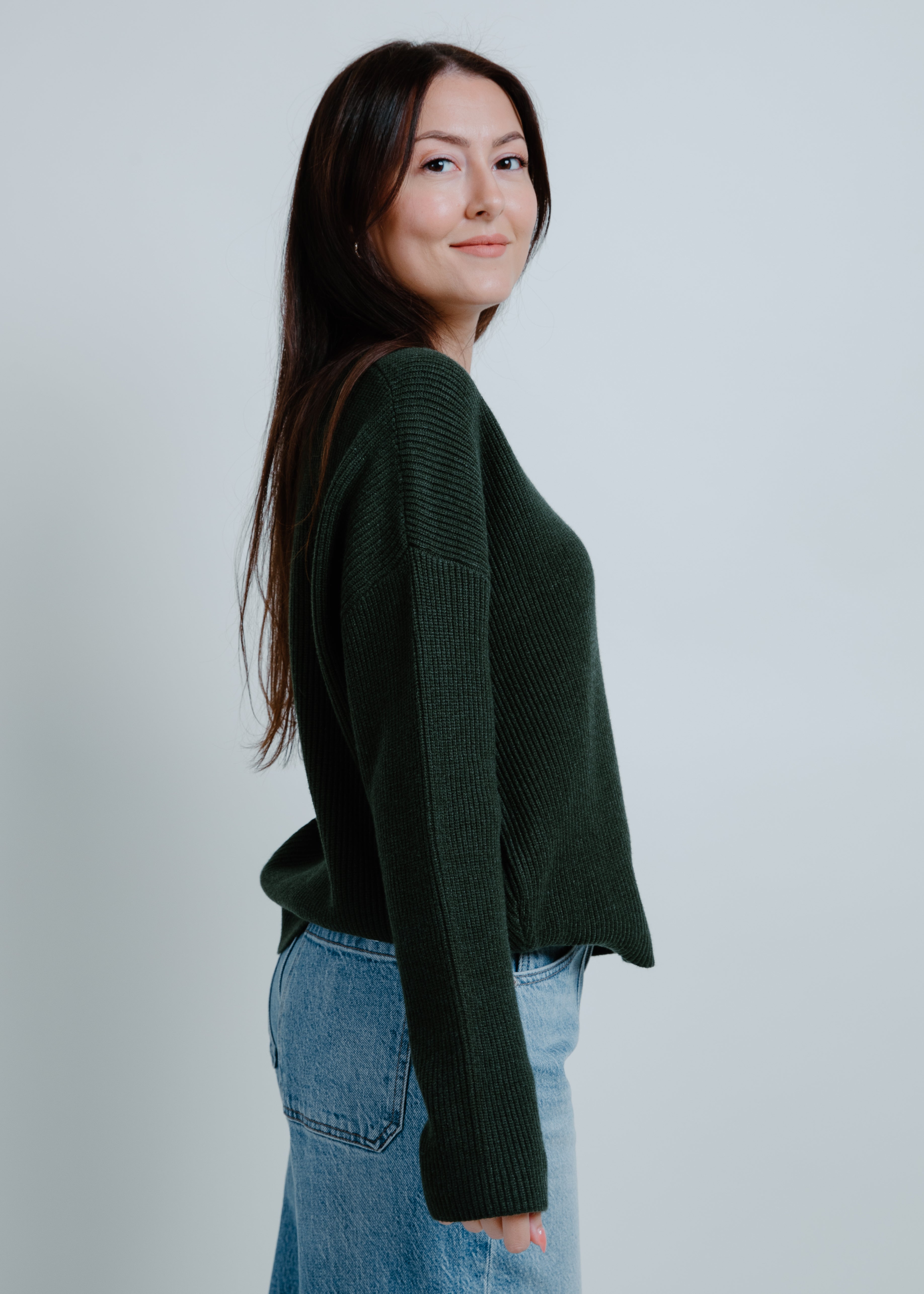 Green ribbed sweater shop