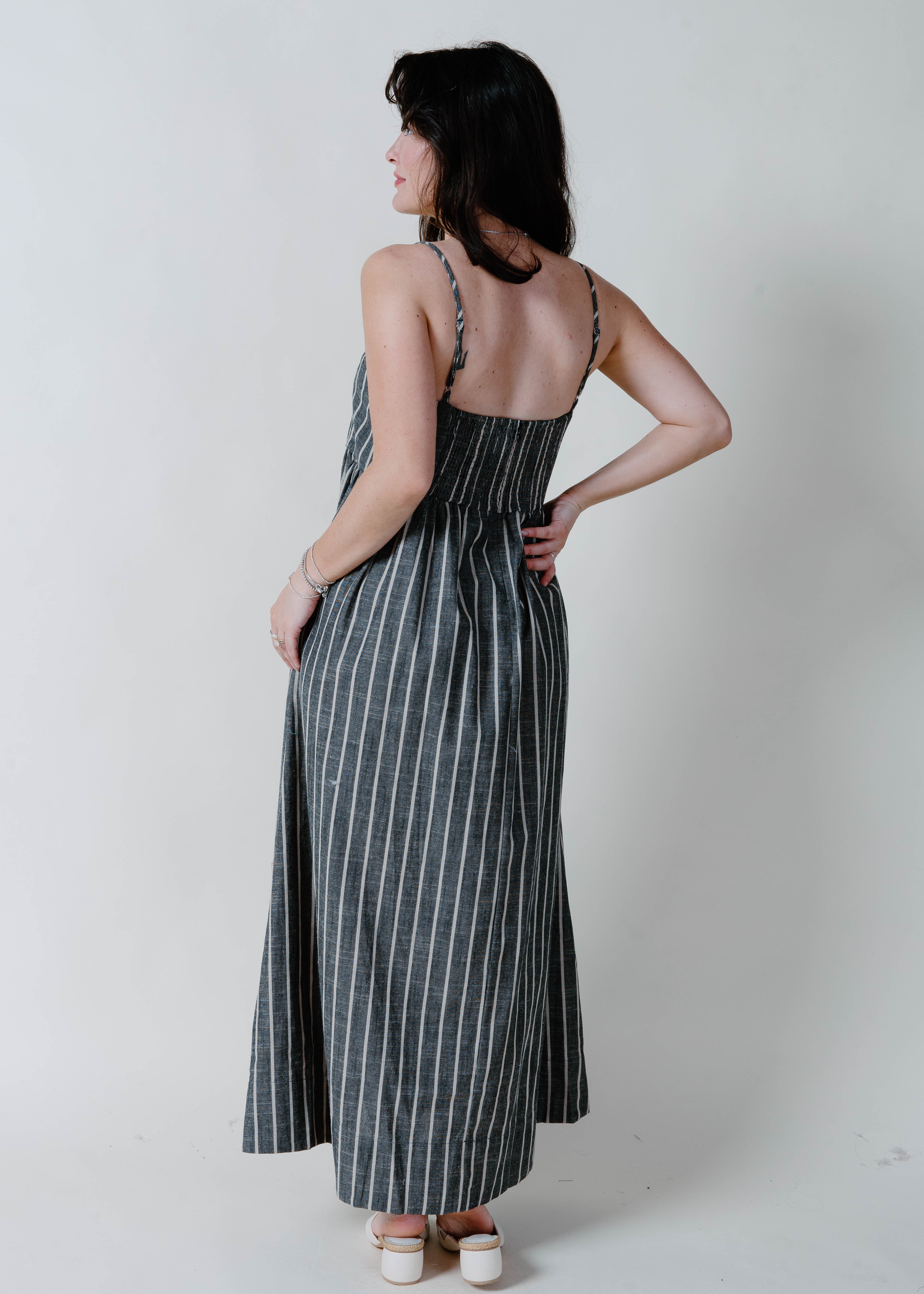Maria Striped Maxi Dress - Charcoal Vinnie Louise Maria Striped Maxi Dress - Charcoal Vinnie Louise