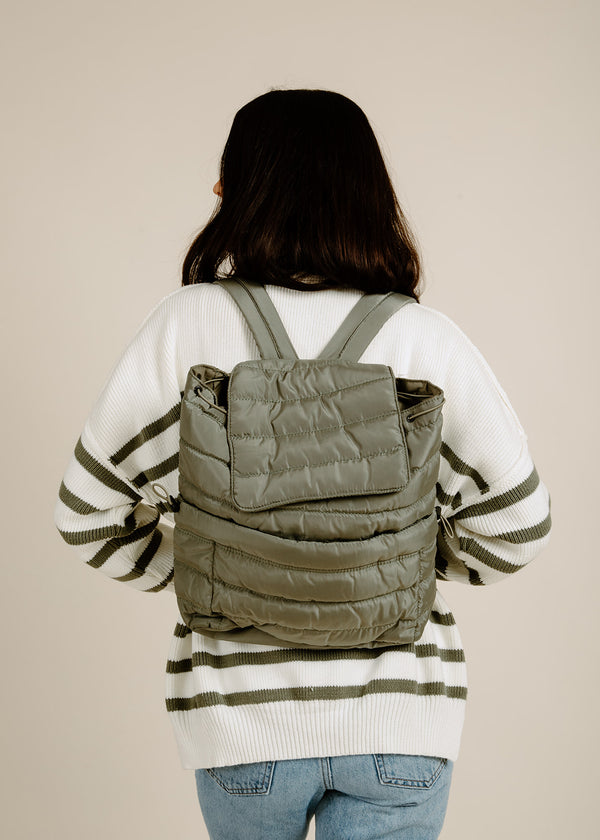 Quilted Nylon Backpack - Sage