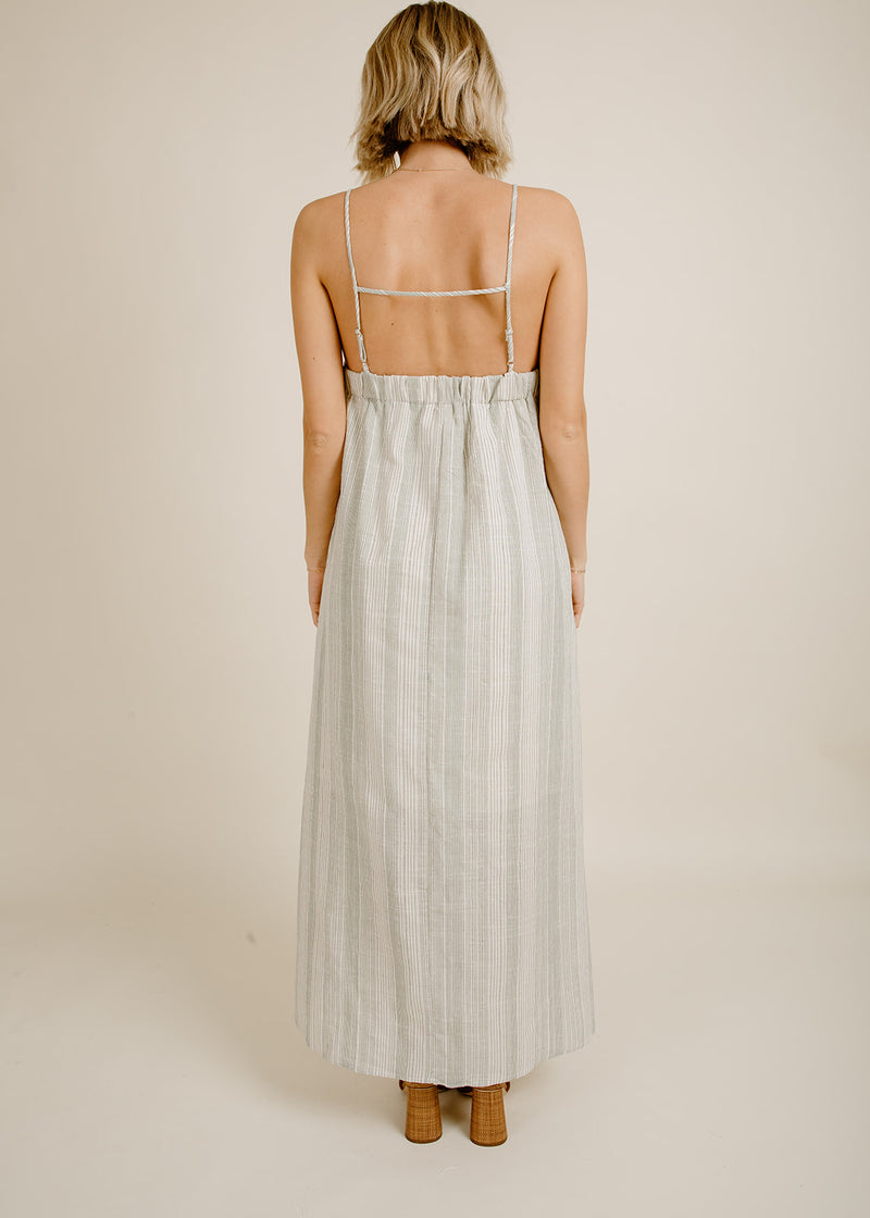 Roman Striped Midi Dress - Ivory Olive