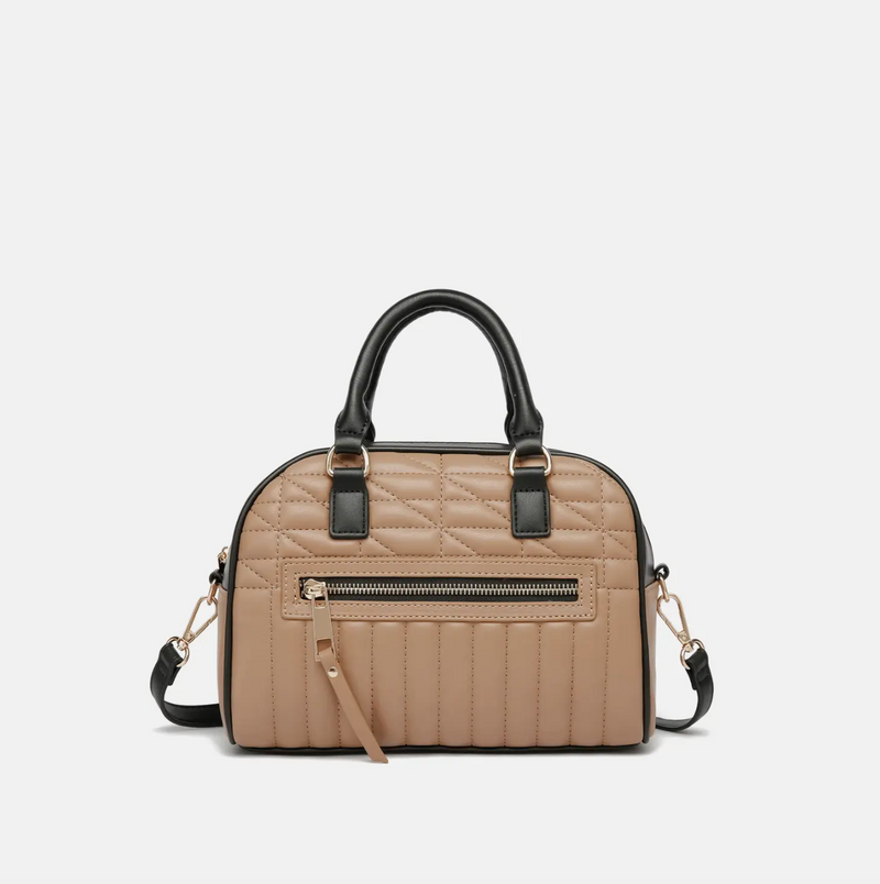 Diana Mini Bowling Satchel Bag - Taupe/Black