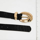 Faux Leather Weave Buckle Fashion Belt - Gold/Black