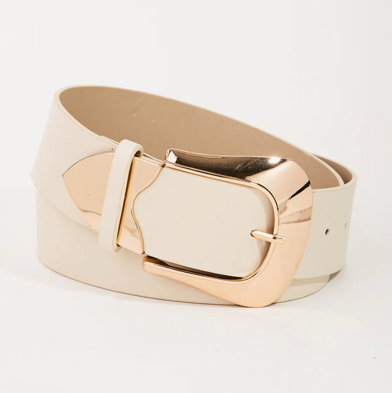 Simple Buckle Faux Leather Belt - Ivory