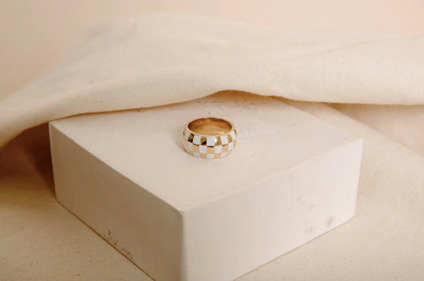 White & Gold Checkered Ring
