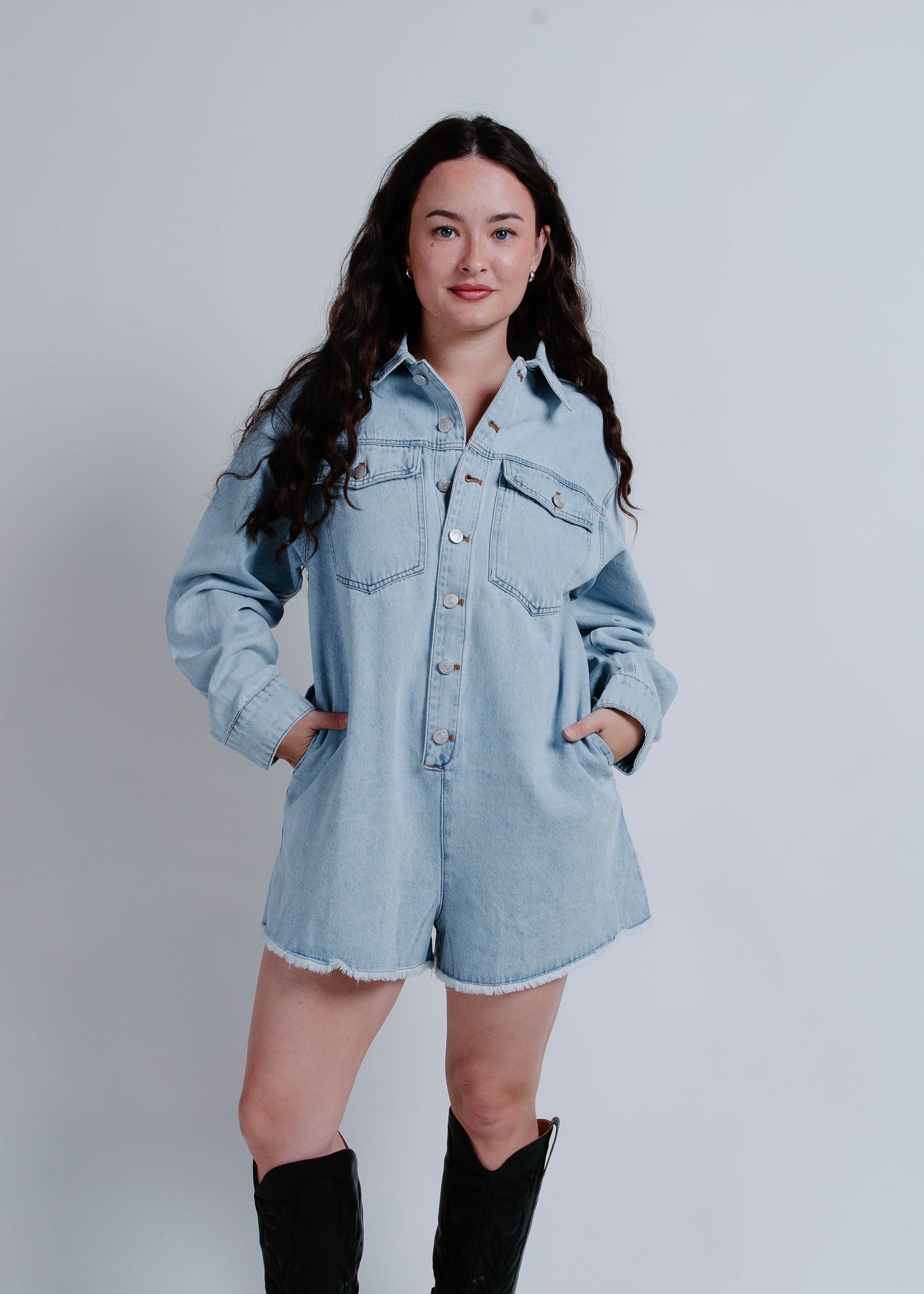 The Karmen Denim Romper – Vinnie Louise