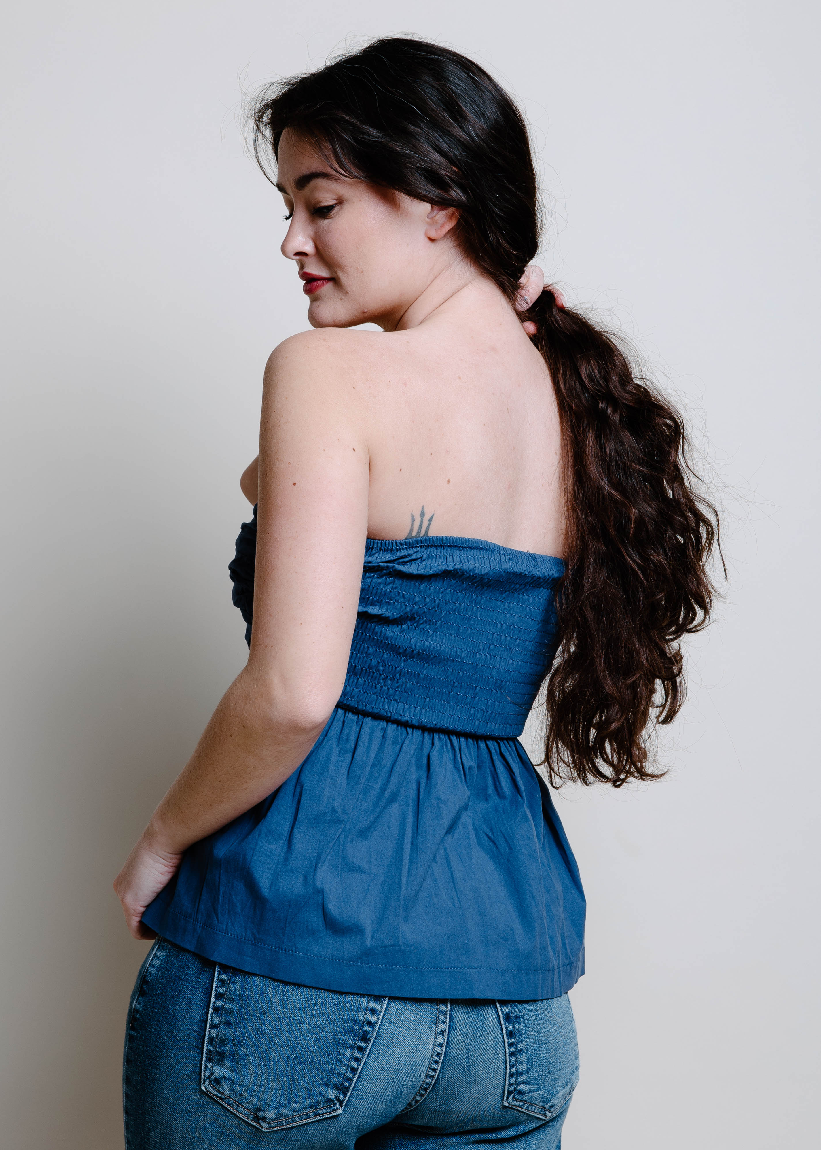 The Delanie Bubbled Peplum Top - Dusty Navy – Vinnie Louise
