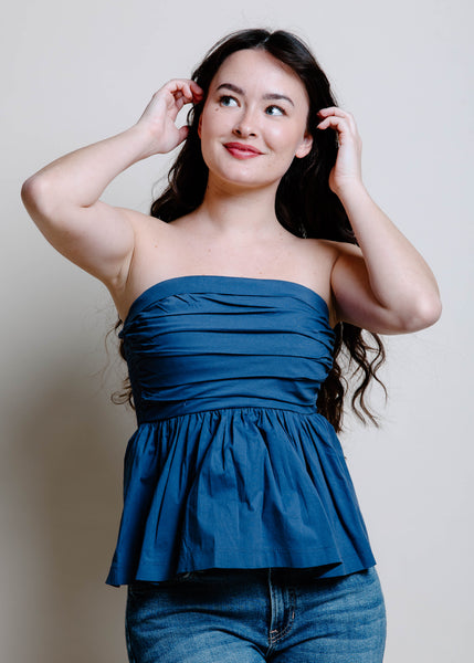 The Delanie Bubbled Peplum Top - Dusty Navy – Vinnie Louise