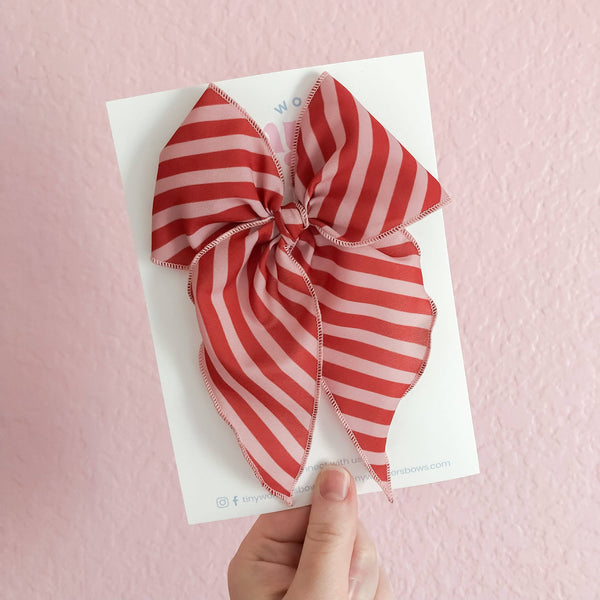 Muted Red And Pink Stripes Kids Bow
