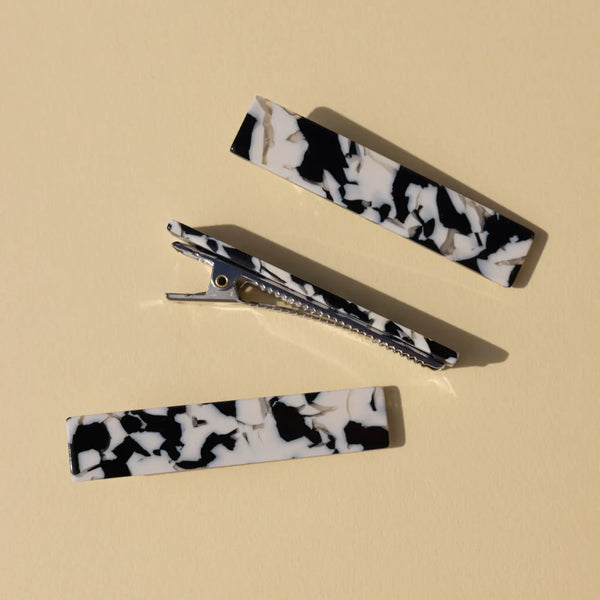 Flora Hair Clips - B+W