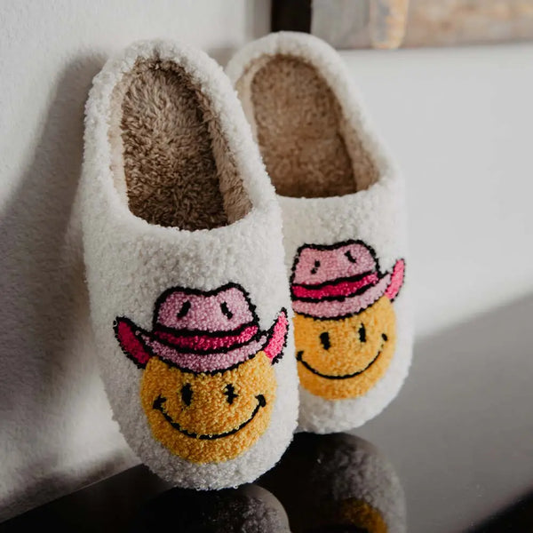 Slippers-Smile Cowgirl Hat Fuzzy