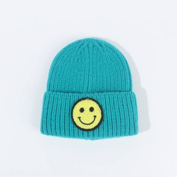 Happy Face  Kids Beanie - Teal