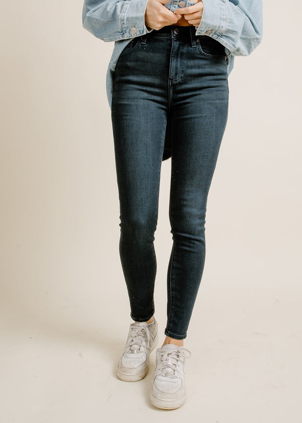 Aline Black Coated High Rise Denim Skinny Jeans