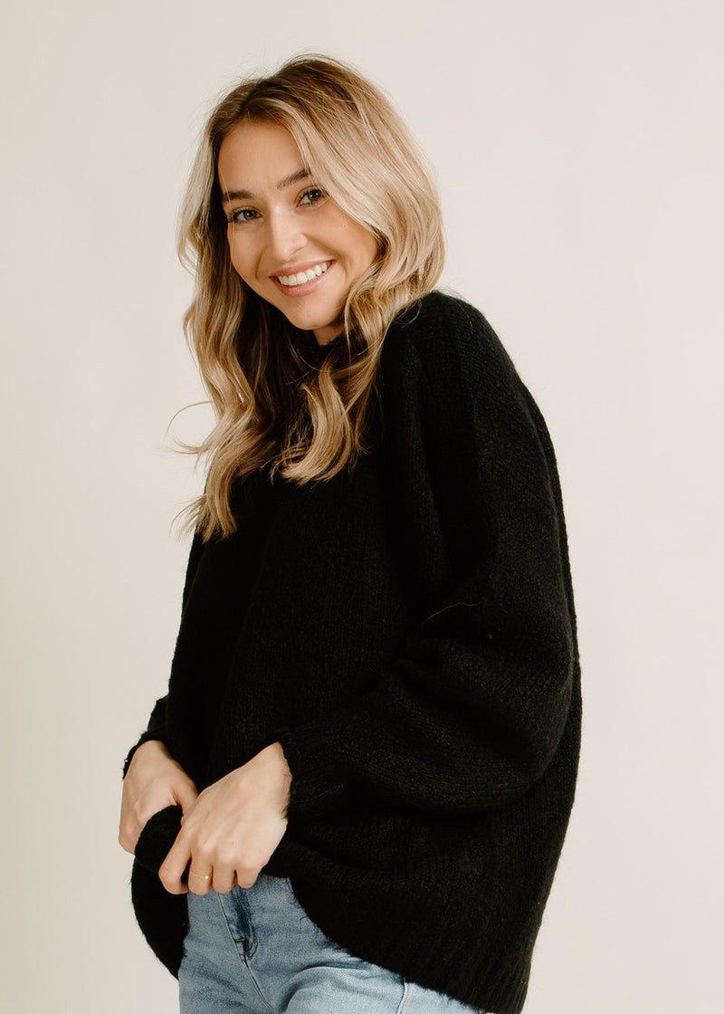Carlen Mock Neck Sweater- Midnight