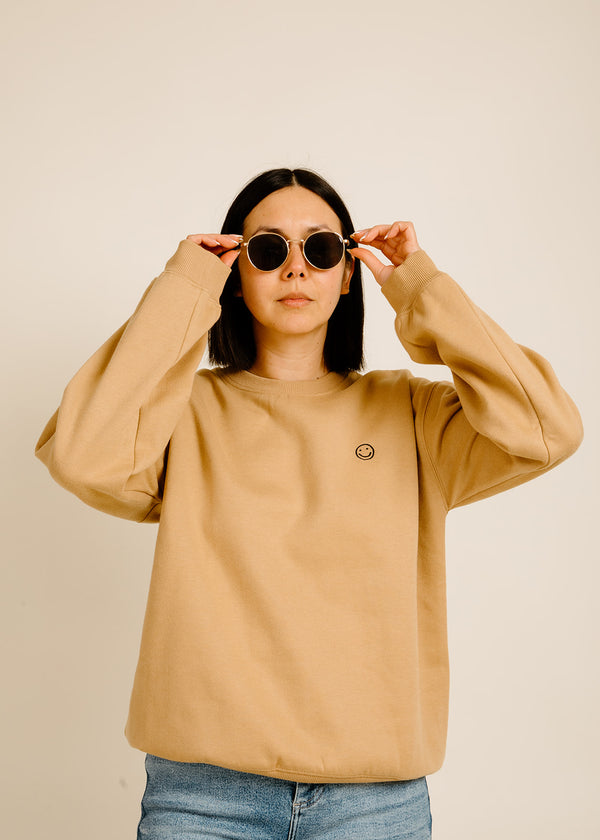 Happy Crew Smile Sweatshirt- Camel