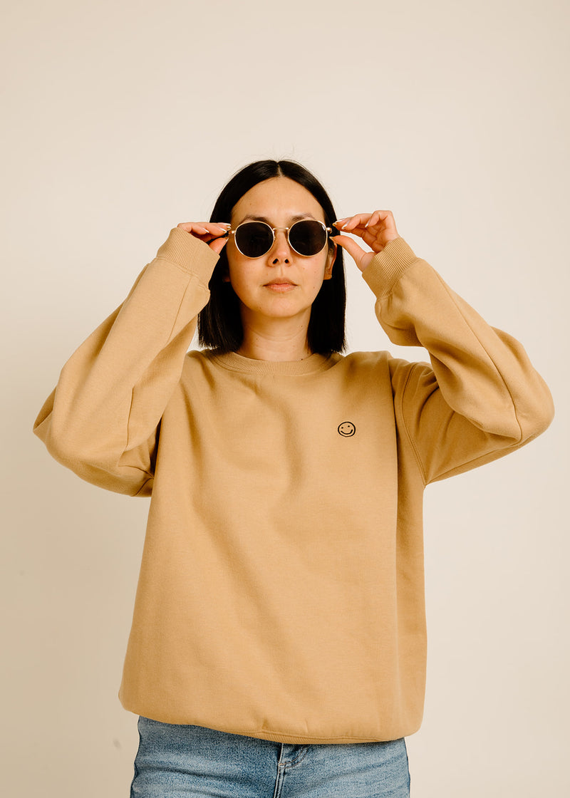 Happy Crew Smile Sweatshirt- Camel