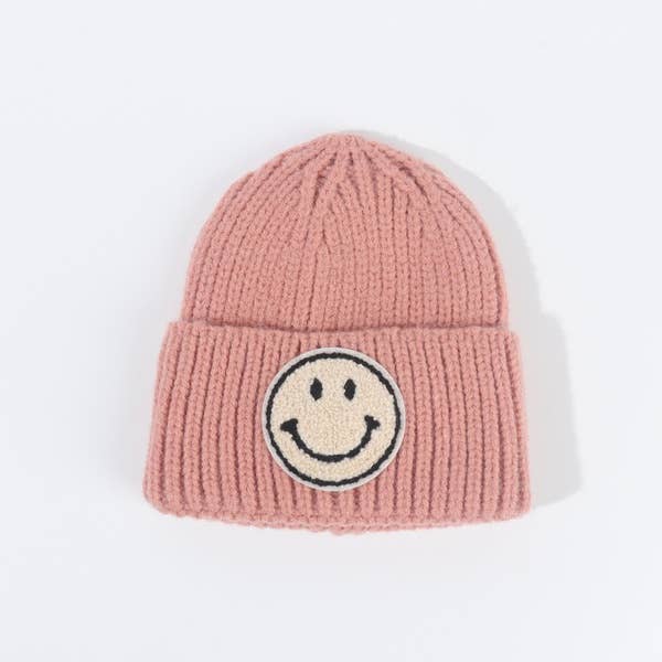 Happy Face  Kids Beanie - Pink