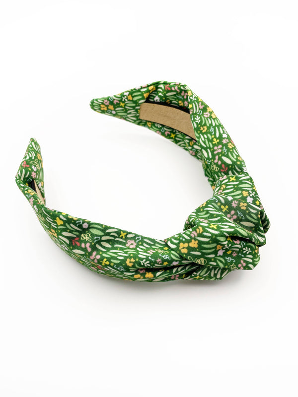 Headband: Green Floral Knotted