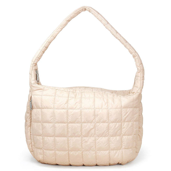 Large Quilted Puffer Bag - Beige